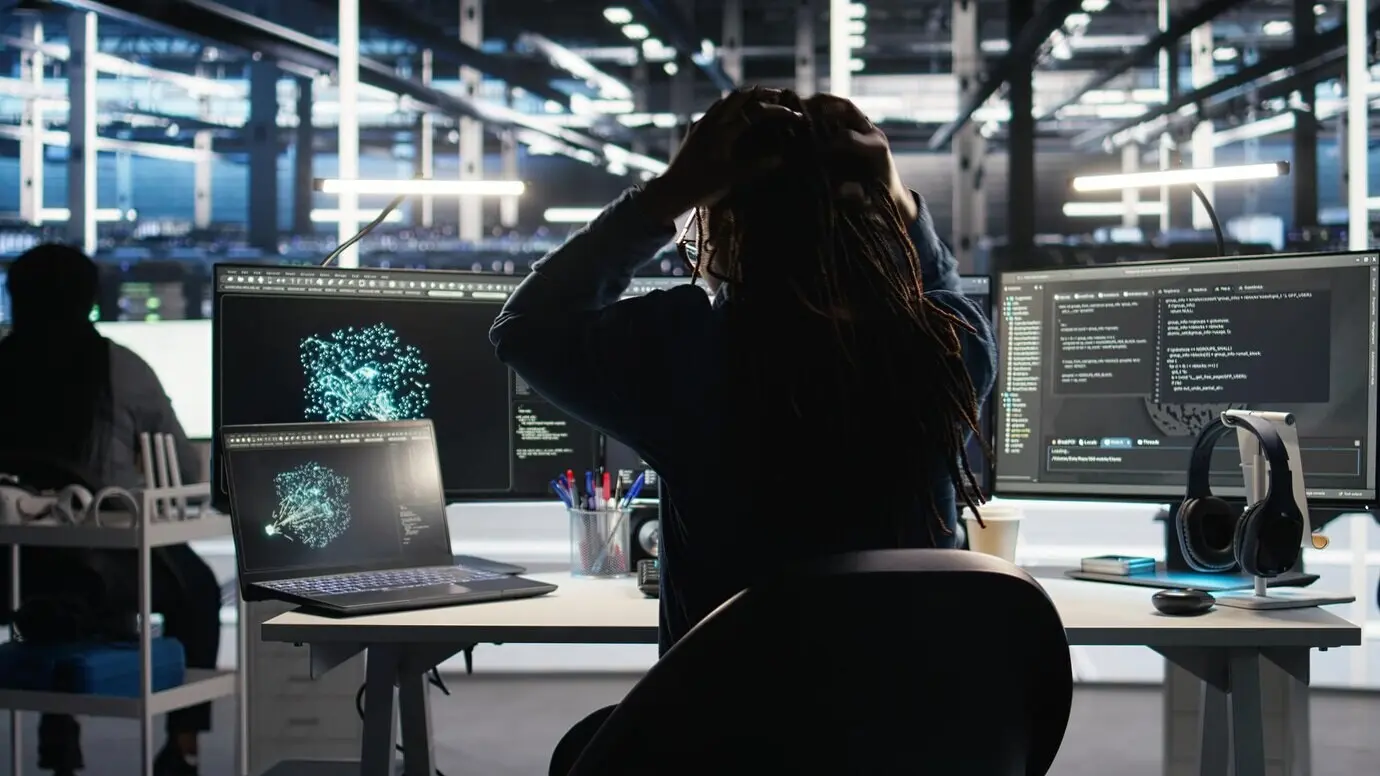 Злой разработчик серверного хаба, раздосадованный медленным ИИ‑генератором для аналитики данных.